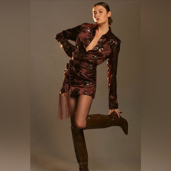 NWOT Sabina Musayev Sequin Embellished Dress in Rich Brown - Picture 6 of 6